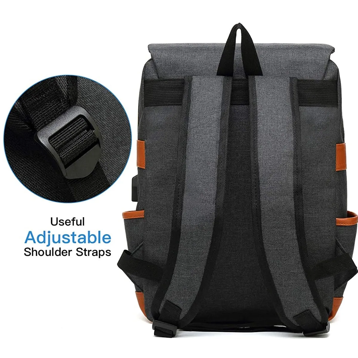 MANCIO Slim Vintage Laptop Backpack For women and men | Black