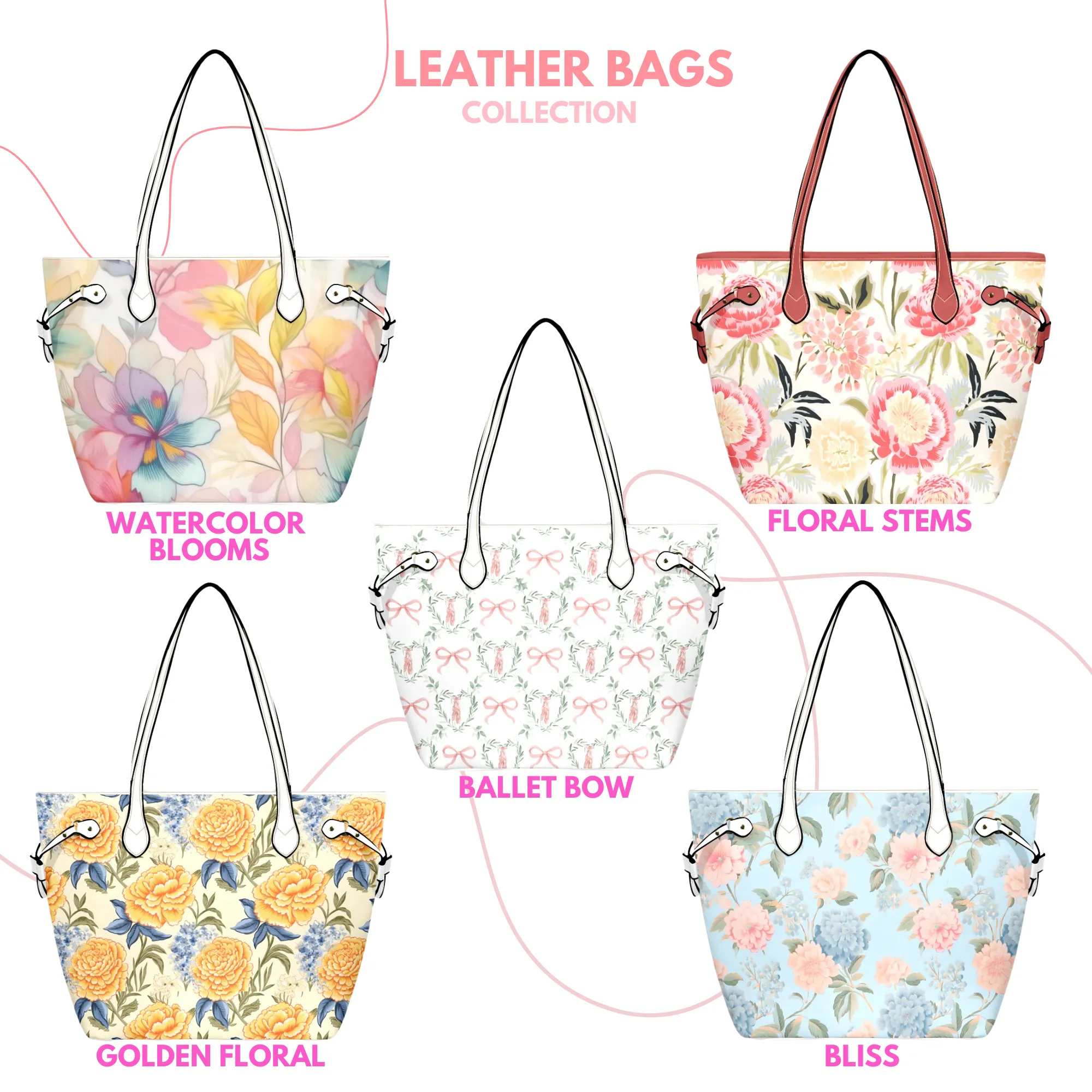 Mia Leather Bag | Digital Abstract Floral Design | Perfect Gift for Her | Elegant & Durable Fashion Tote