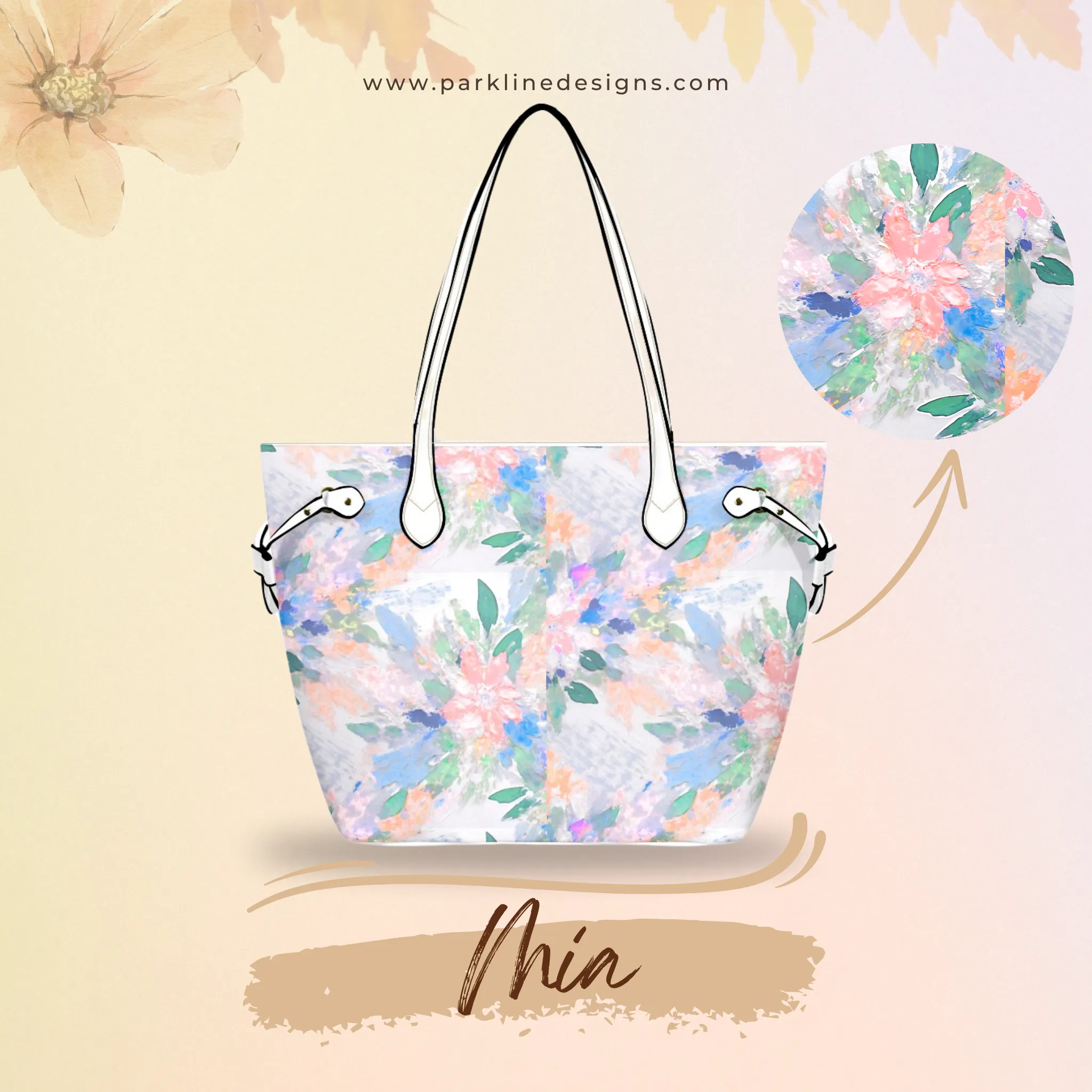 Mia Leather Bag | Digital Abstract Floral Design | Perfect Gift for Her | Elegant & Durable Fashion Tote