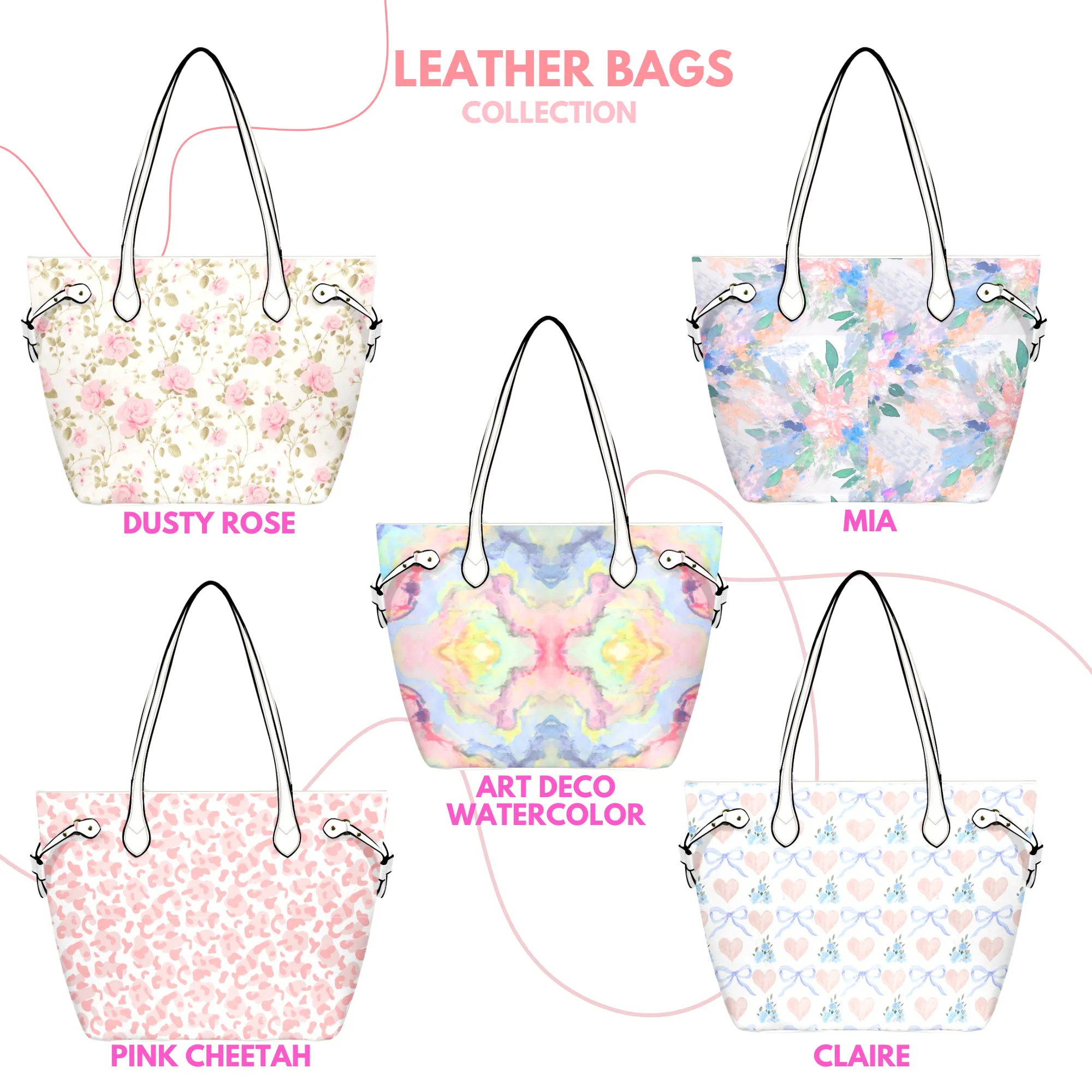 Mia Leather Bag | Digital Abstract Floral Design | Perfect Gift for Her | Elegant & Durable Fashion Tote