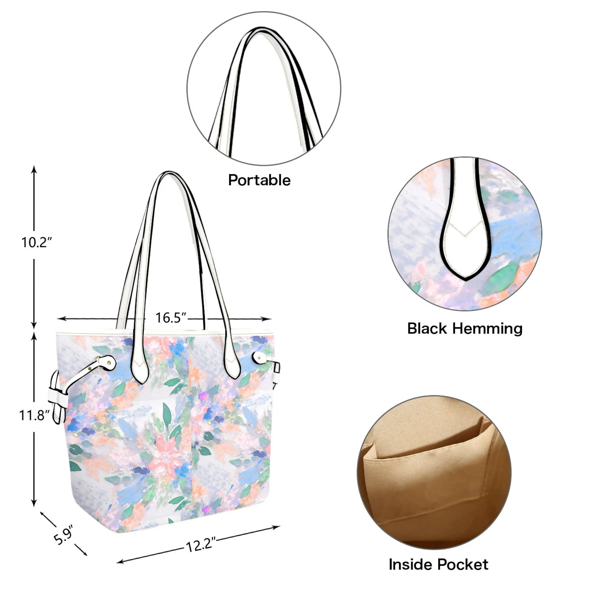 Mia Leather Bag | Digital Abstract Floral Design | Perfect Gift for Her | Elegant & Durable Fashion Tote