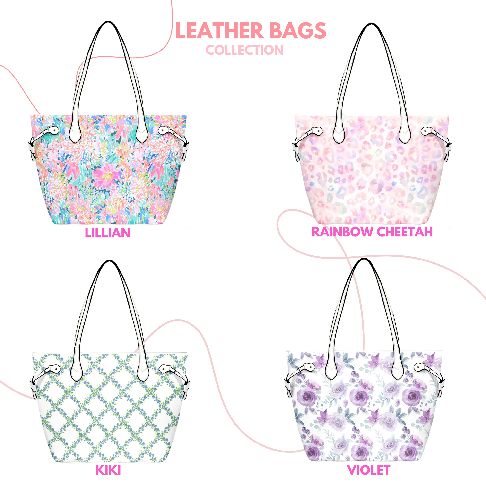 Mia Leather Bag | Digital Abstract Floral Design | Perfect Gift for Her | Elegant & Durable Fashion Tote