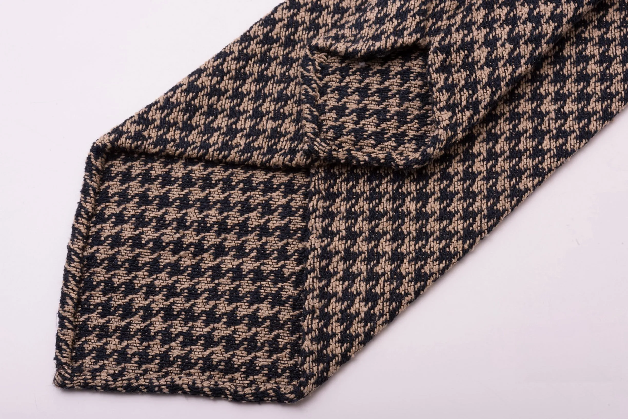 Navy & Beige Houndstooth Silk Bourette Tie