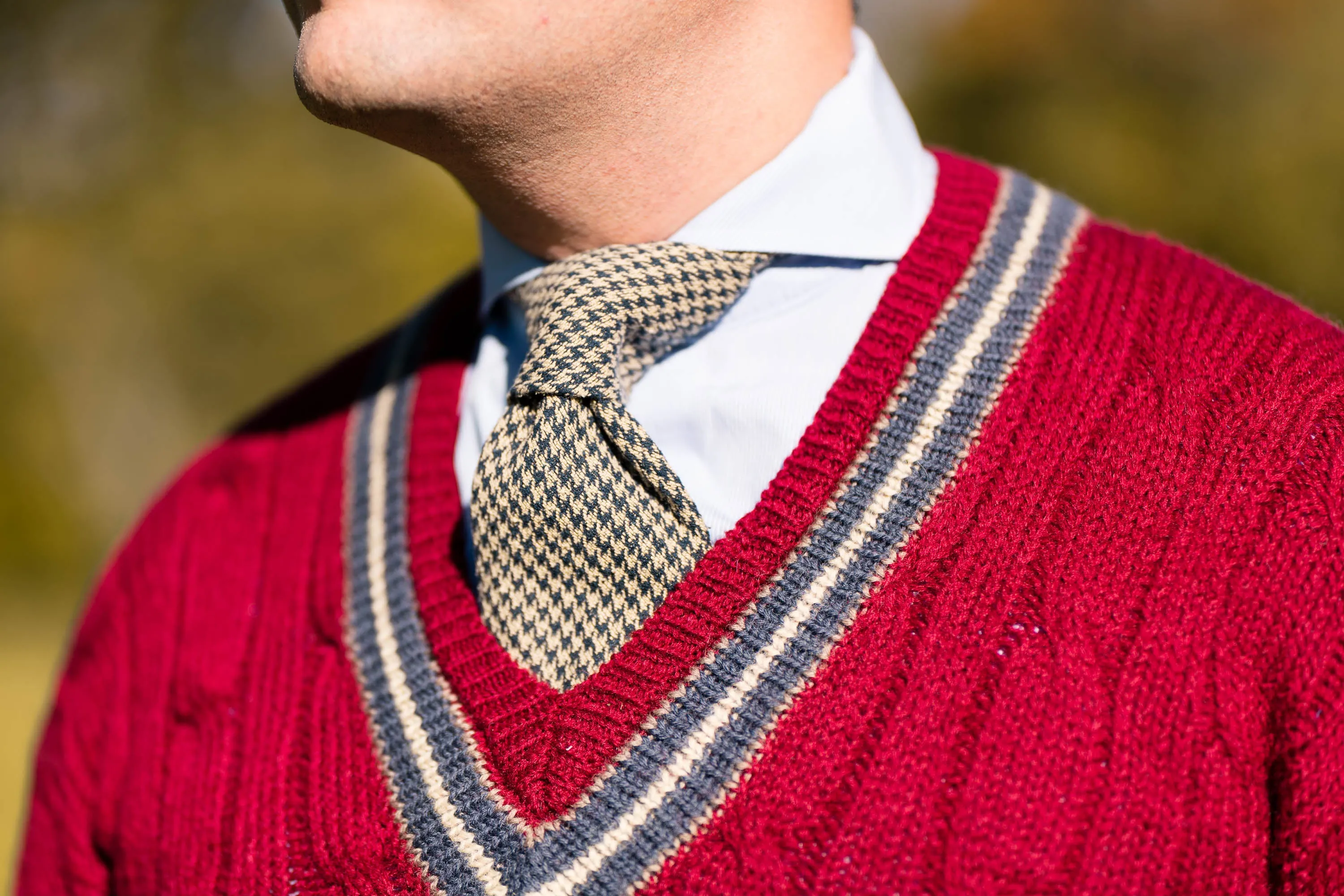 Navy & Beige Houndstooth Silk Bourette Tie