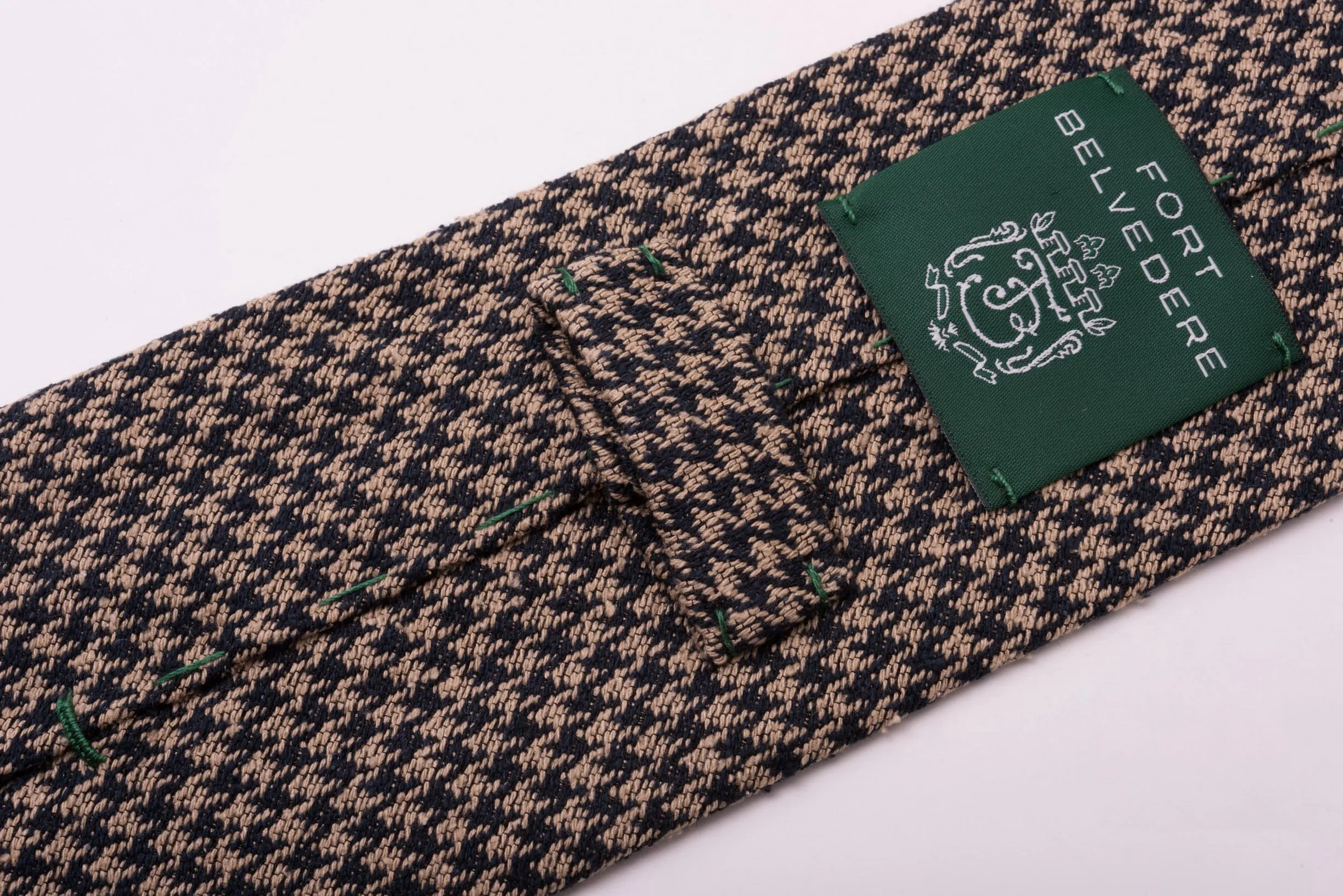 Navy & Beige Houndstooth Silk Bourette Tie