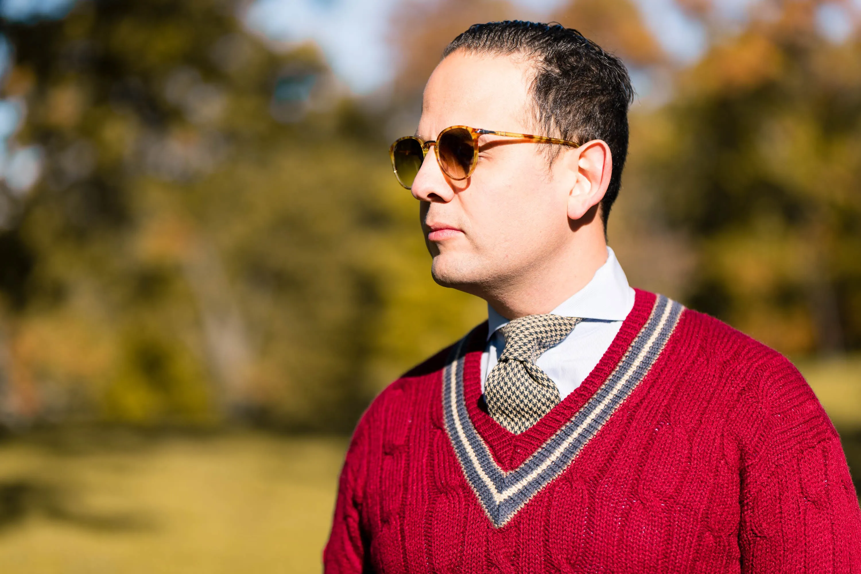 Navy & Beige Houndstooth Silk Bourette Tie