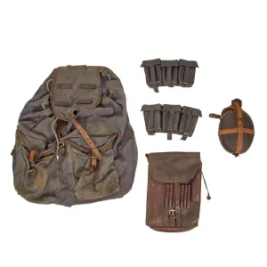 Original German WWII Luftwaffe M41 Blue Tornister Lot With Mauser Ammo Pouches, Map Case and More - 5 Items