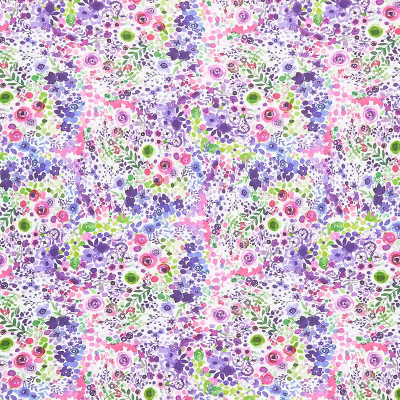 Painted Patchwork - Berry Floral Dark Periwinkle Digitally Printed Yardage