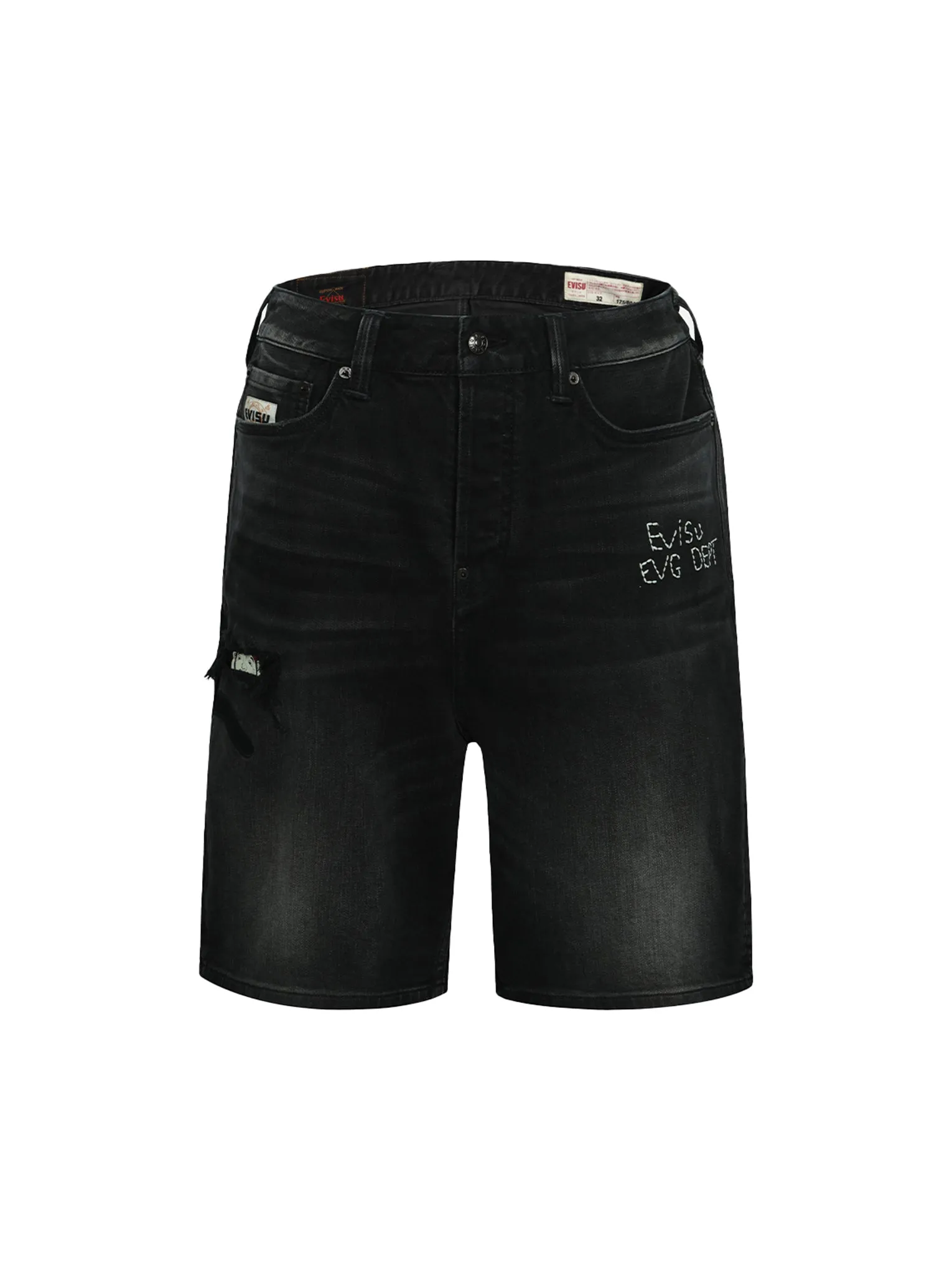 Seagull Appliqué Embroidery and Godhead Print
Relax Fit Denim Shorts