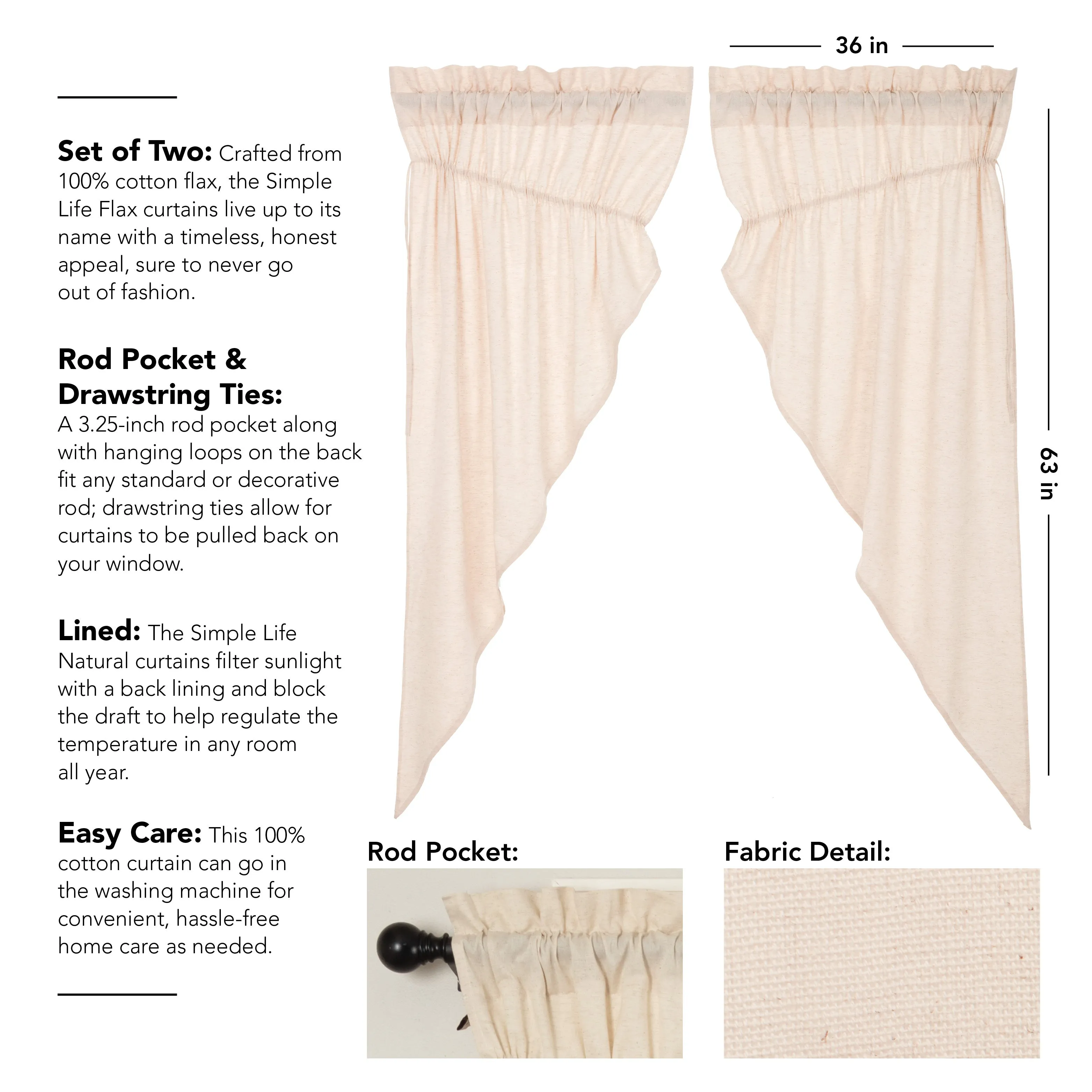 Simple Life Flax Natural Prairie Short Panel Set of 2 63x36x18