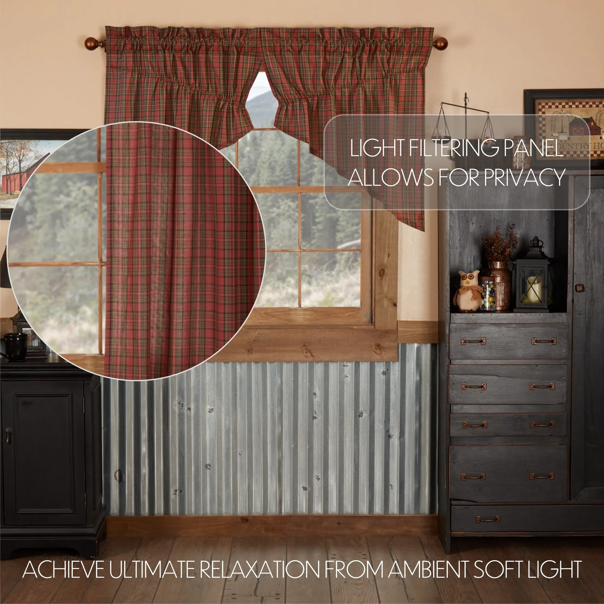 Tartan Red Plaid Prairie Swag Set of 2 36x36x18