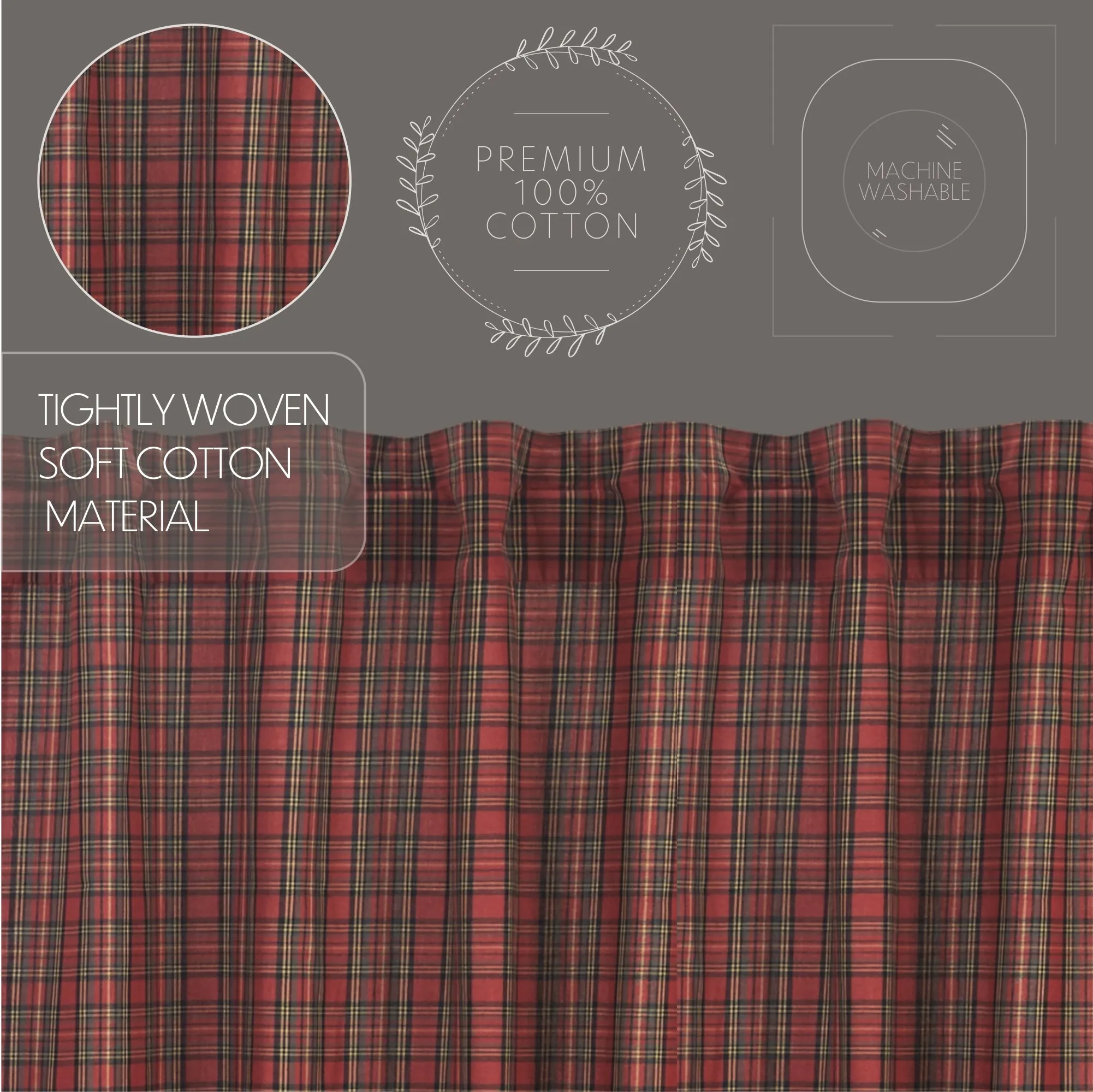 Tartan Red Plaid Prairie Swag Set of 2 36x36x18