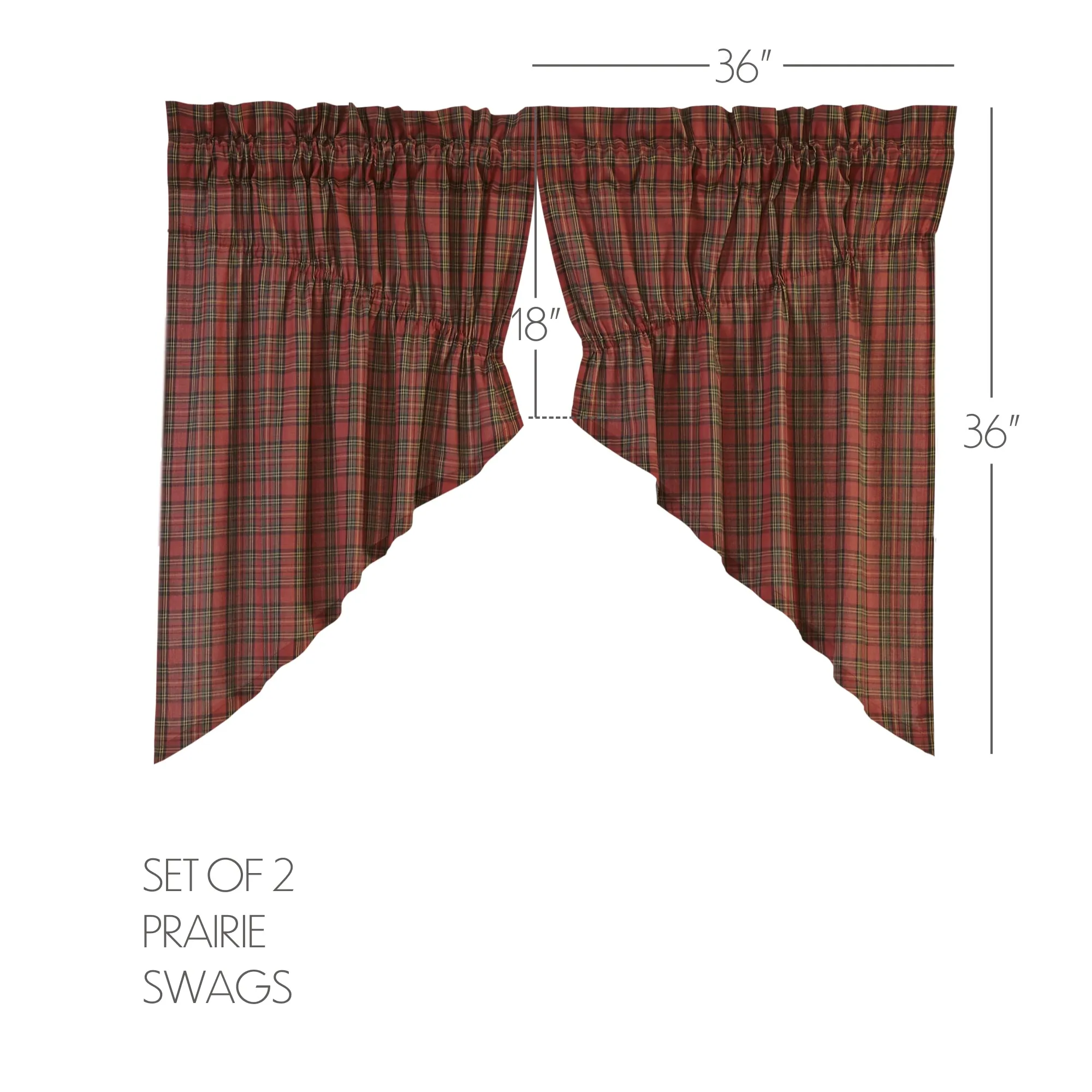 Tartan Red Plaid Prairie Swag Set of 2 36x36x18