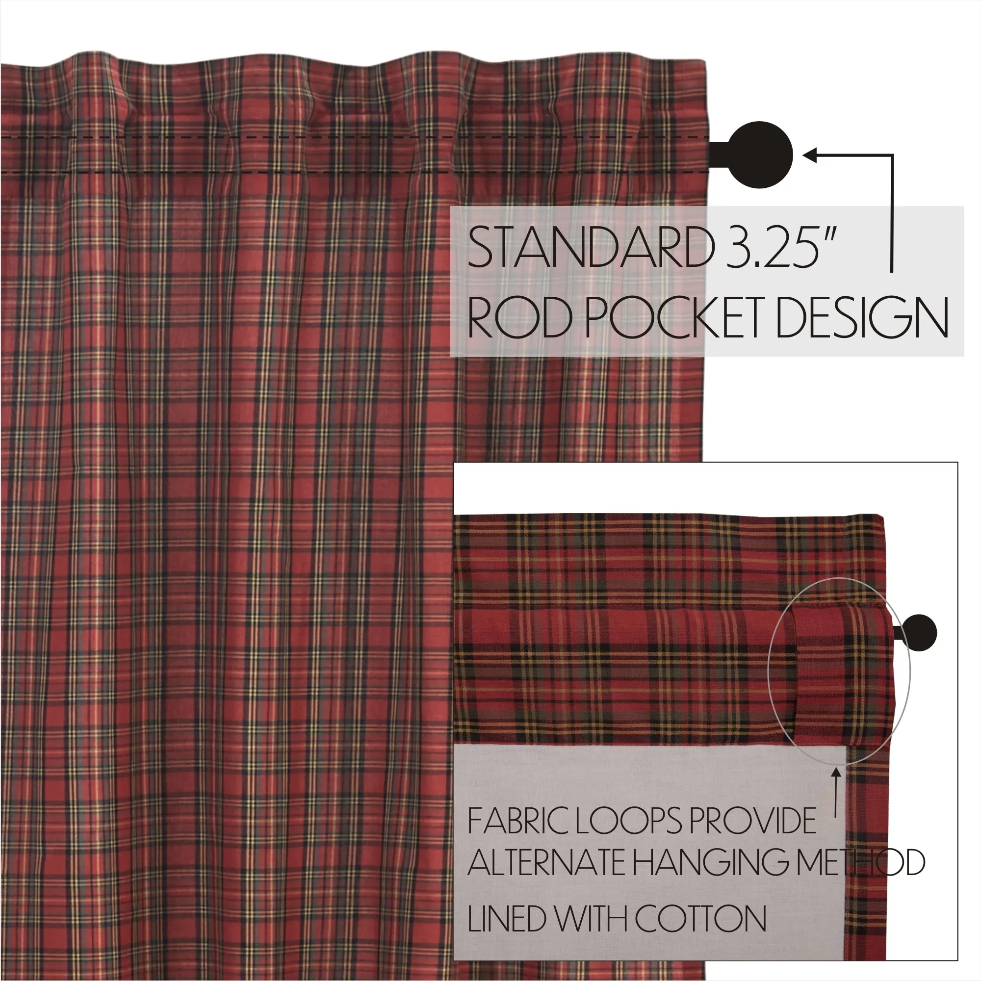Tartan Red Plaid Prairie Swag Set of 2 36x36x18