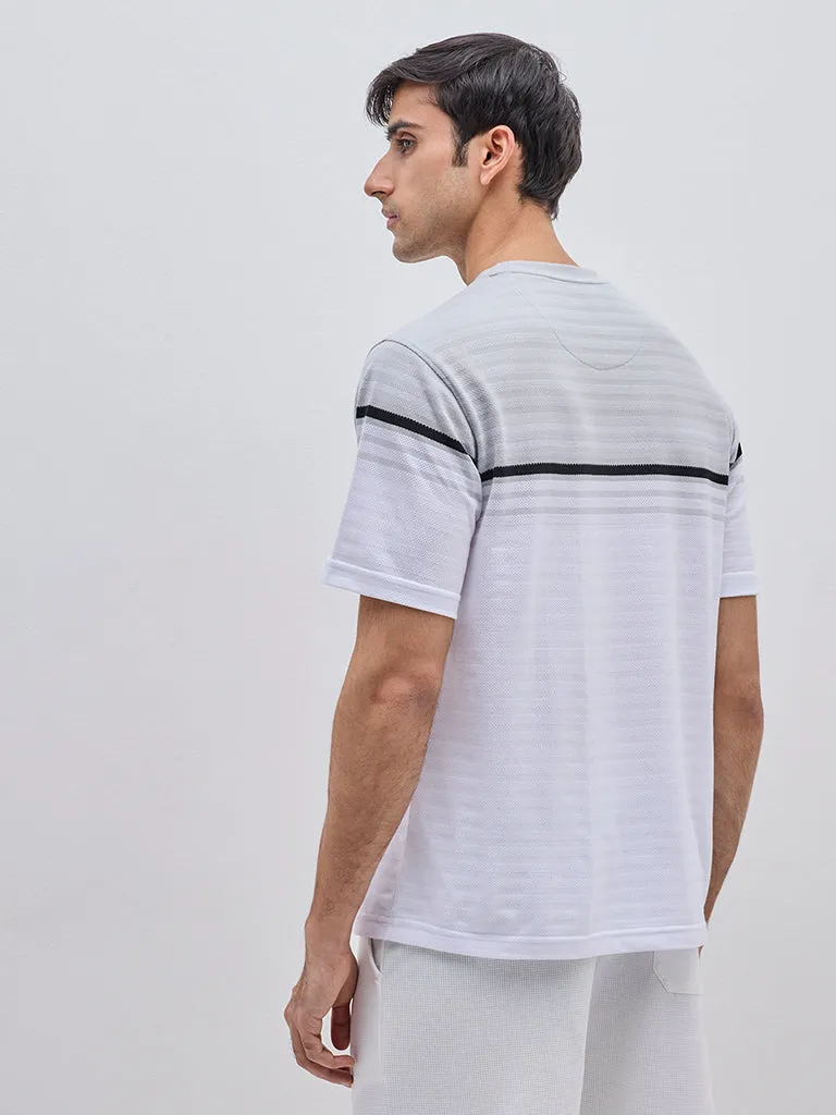 WES Lounge Grey Stripe Printed Relaxed-Fit Cotton-Blend T-Shirt